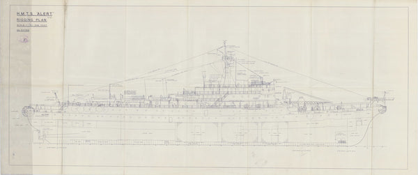 Rigging plan for HM Telegraph Ship (Cableship) Alert (1961), as fitted 1961