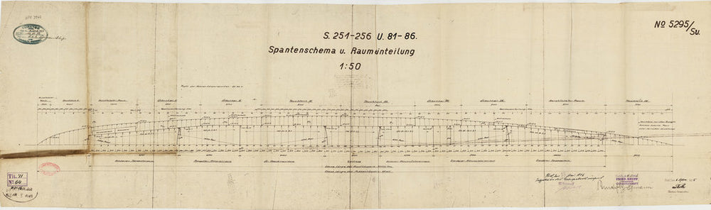 Diagrammatic framing plan for SM Unterseeboote U.81-86 (1916)