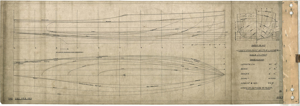 Body and lines plan for Mimi/Toutou (1914)