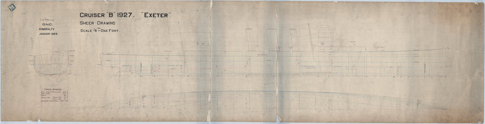 Sheer plan for HMS 'Exeter' (1928)