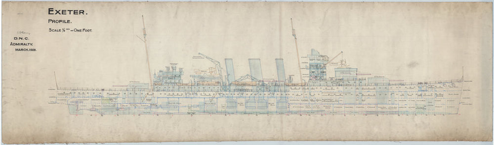 Inboard profile plan for HMS 'Exeter' (1928)