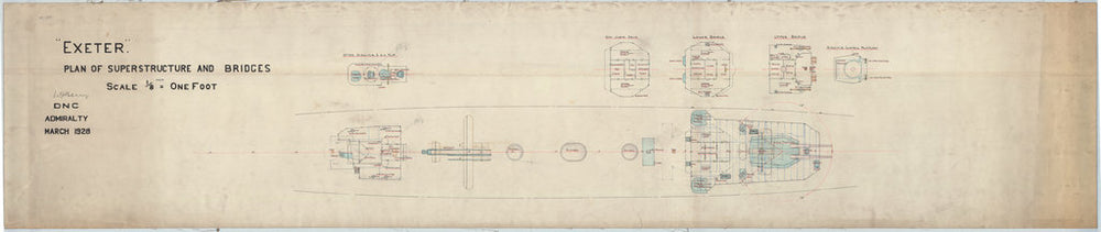 Superstructure & bridge plan for HMS 'Exeter' (1928)