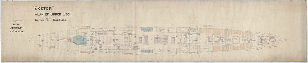 Upper deck plan for HMS 'Exeter' (1928)