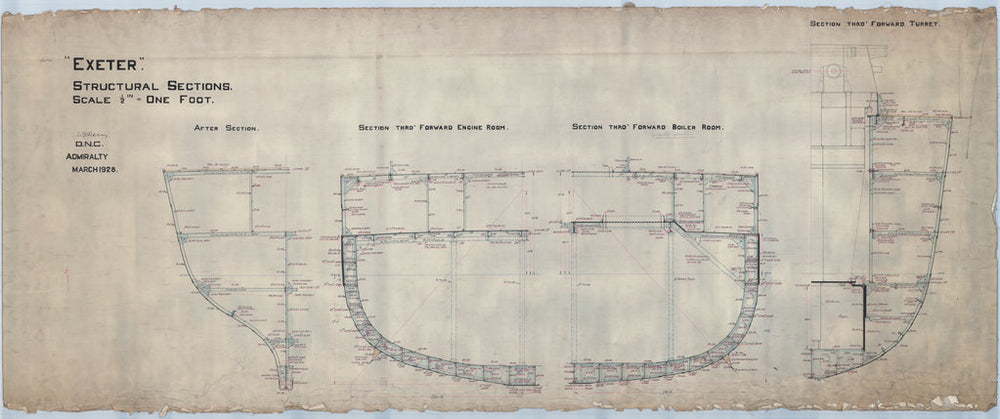 Structural sections plan for HMS 'Exeter' (1928)