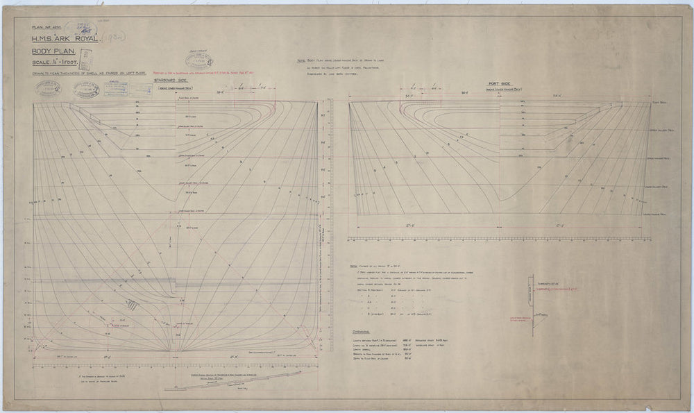 Body plan for HMS Ark Royal (1937)