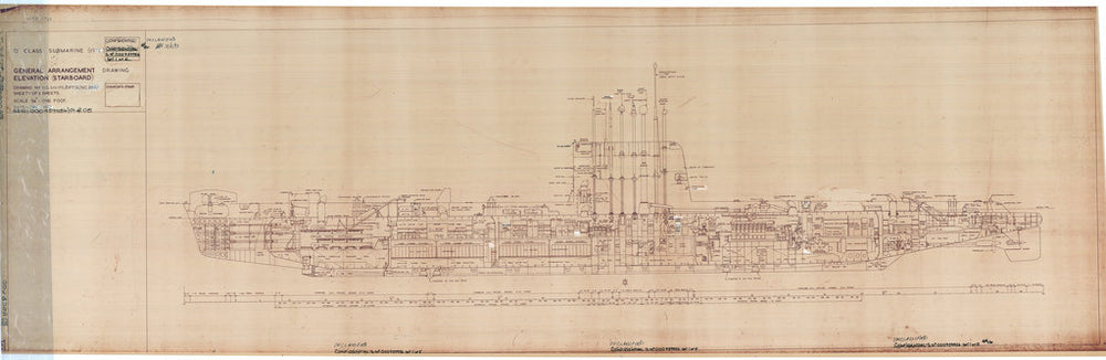 General arrangement elevation (starboard) plan for O class submarine (1972)