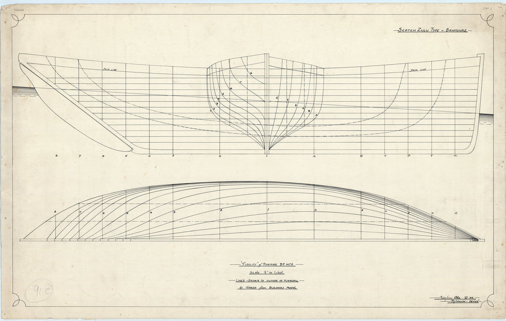 Sheer lines plan of Fidelity (1904), a Scottish Zulu