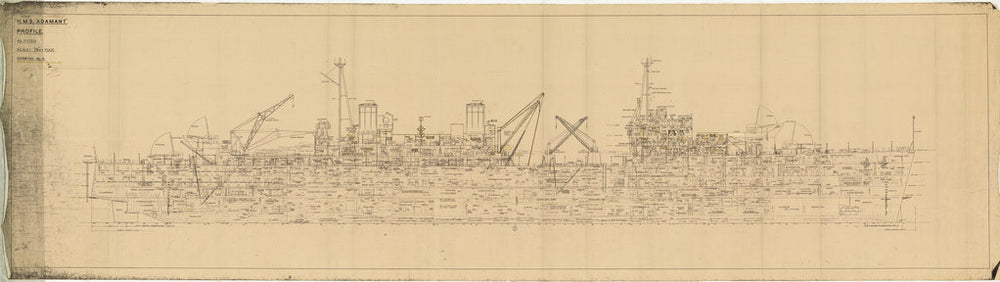 HMS Adamant (1940), Inboard profile plan as fitted 1954