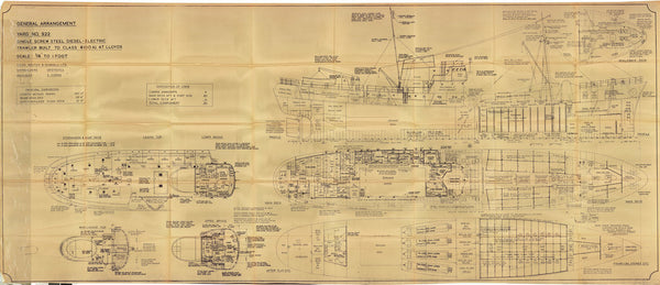 General arrangement and inboard profile plan of Cape Trafalgar (1957)