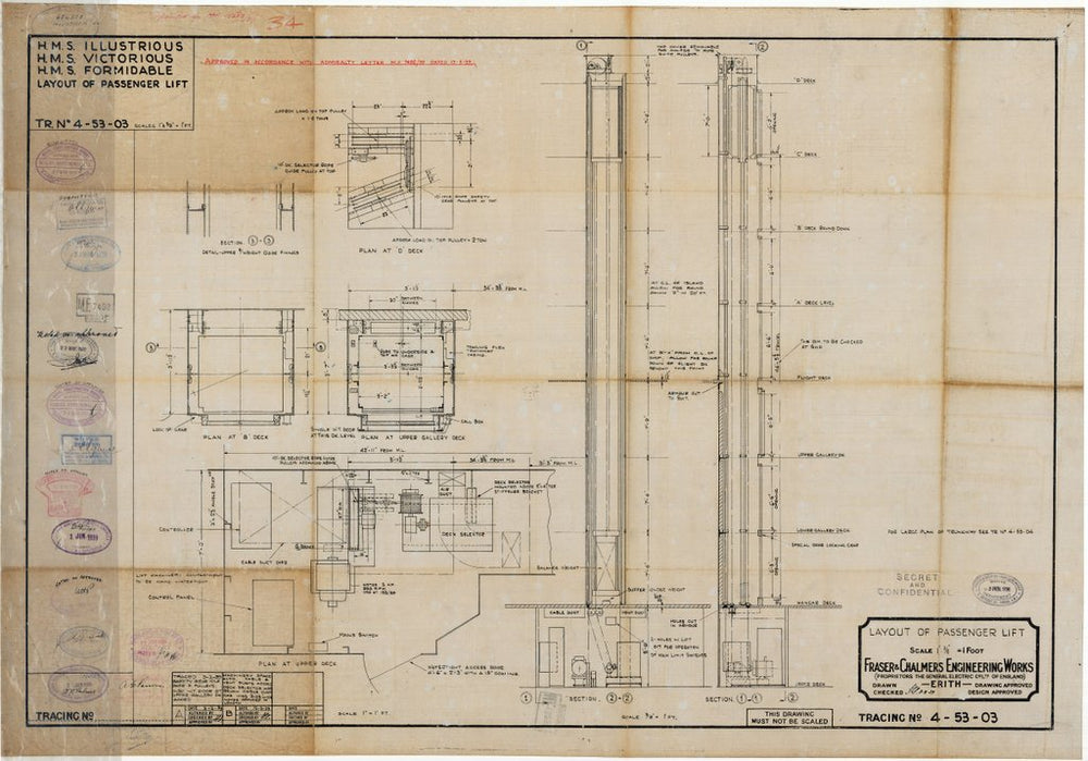 Layout of passenger lift for 'Illustrious' class