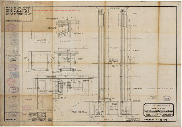 Layout of passenger lift for 'Illustrious' class