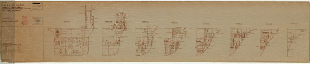 Forward section plan of HMAS Melbourne (completed 1955), as fitted 1956