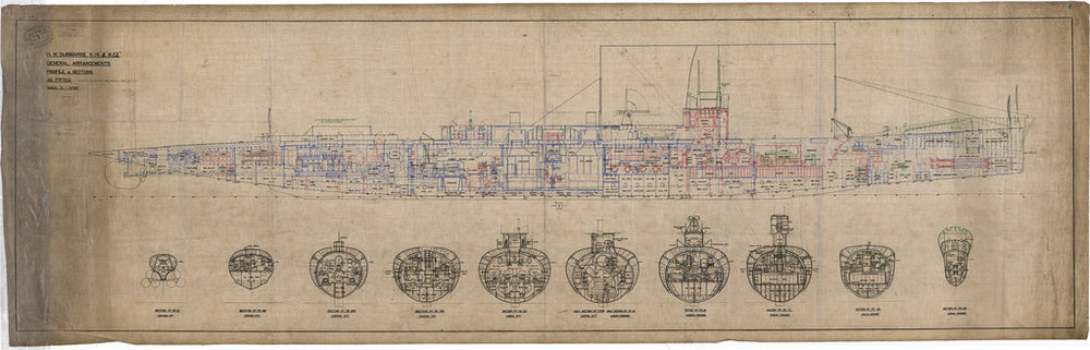 Inboard Profile & Sections as fitted for H.M. Submarine 'K14' and 'K22' (1918-1921)