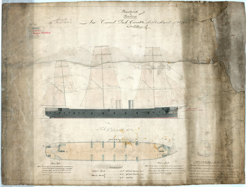 Profile and main deck plan for 'Bacchante' and 'Boadicea' (1875)