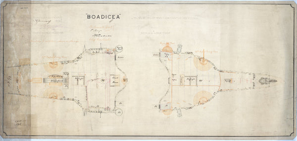 Forecastle and poop deck plan as fitted for 'Boadicea' (1875)