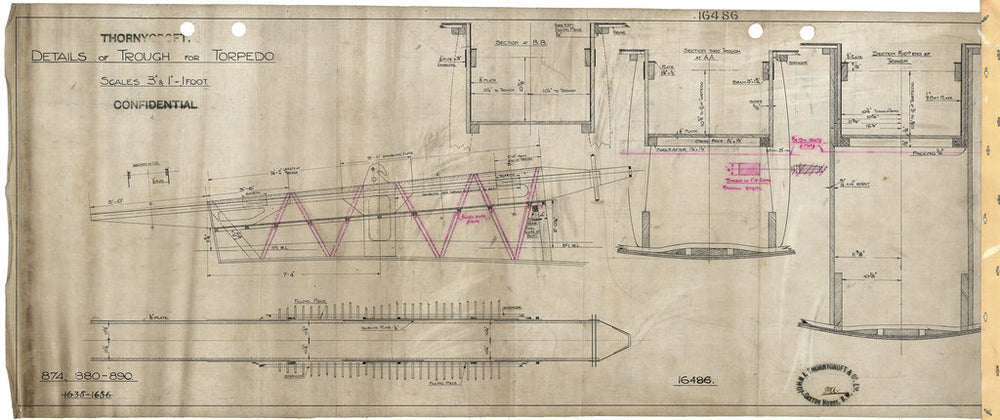 Details of trough for torpedo for Coastal Motor Boat