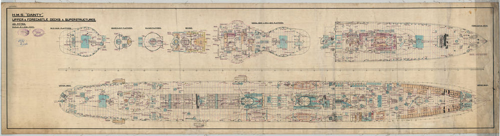 Upper & Forecastle Decks and Superstructure plan for HMS 'Dainty' (1932)