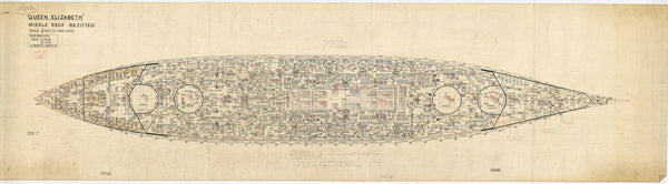 Middle deck plan for HMS 'Queen Elizabeth' (1913), as fitted