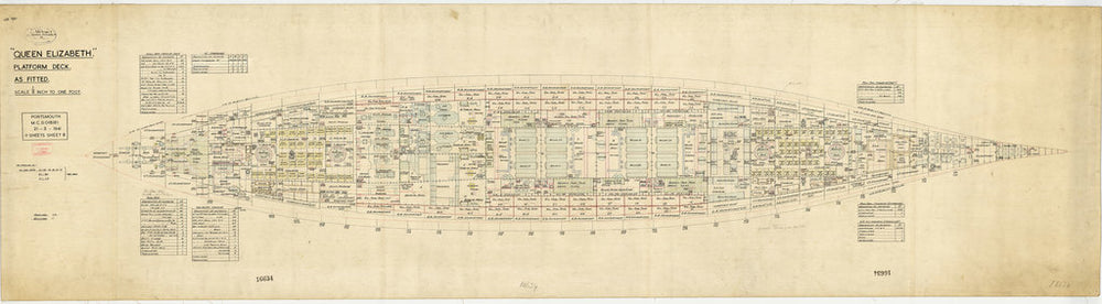 Platform deck plan for HMS 'Queen Elizabeth' (1913), as fitted