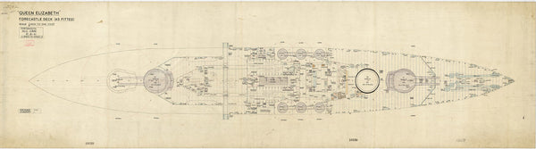 Forecastle deck plan for HMS 'Queen Elizabeth' (1913), as fitted