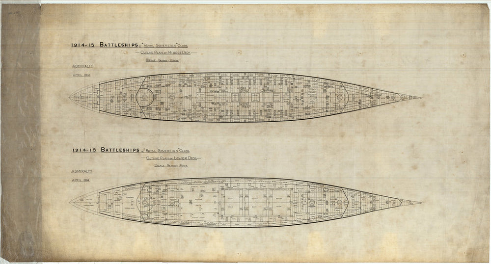 Middle & lower deck plan for Royal Sovereign class of 1914-1915 (not built)