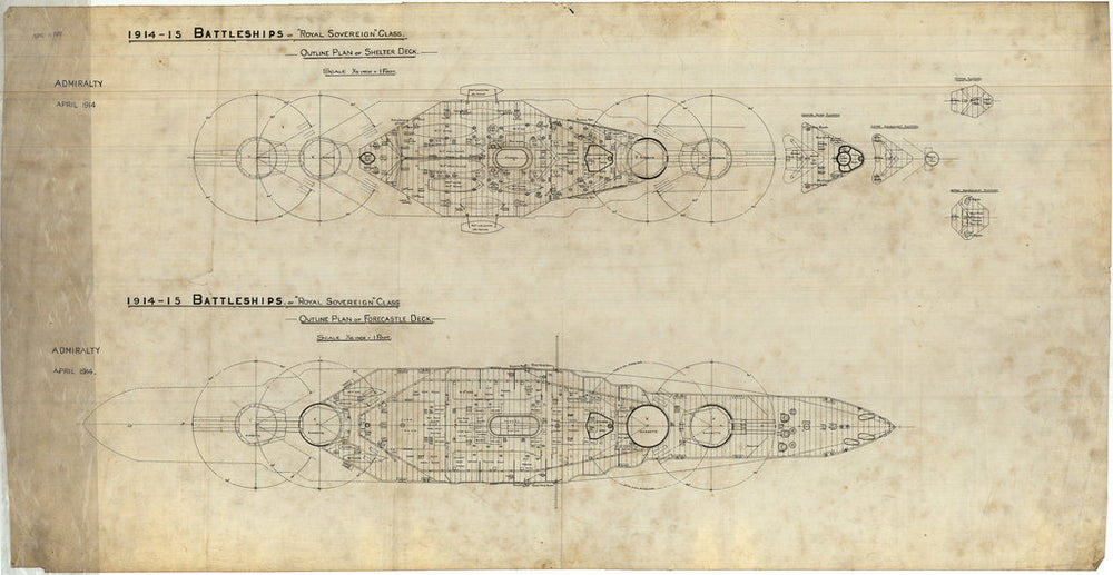 Bridges, forecastle & shelter deck plan for Royal Sovereign class of 1914-1915 (not built)