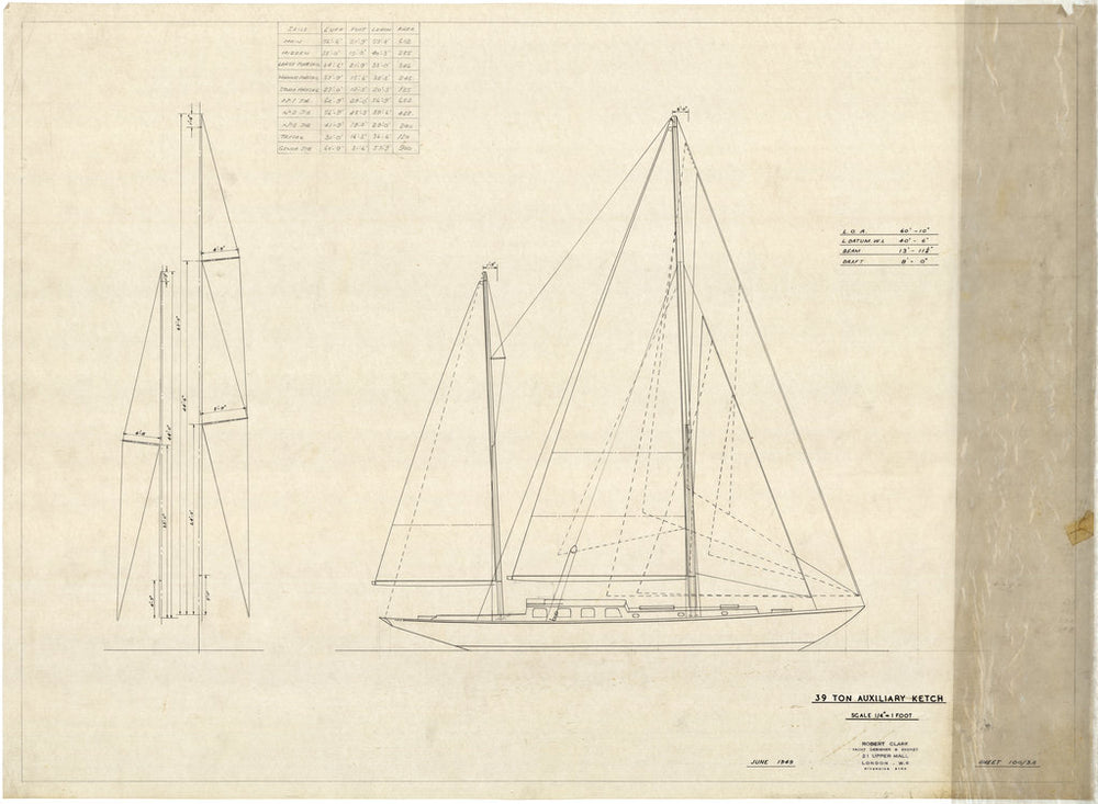 Sail plan as ketch for 'South Winds' (1950)