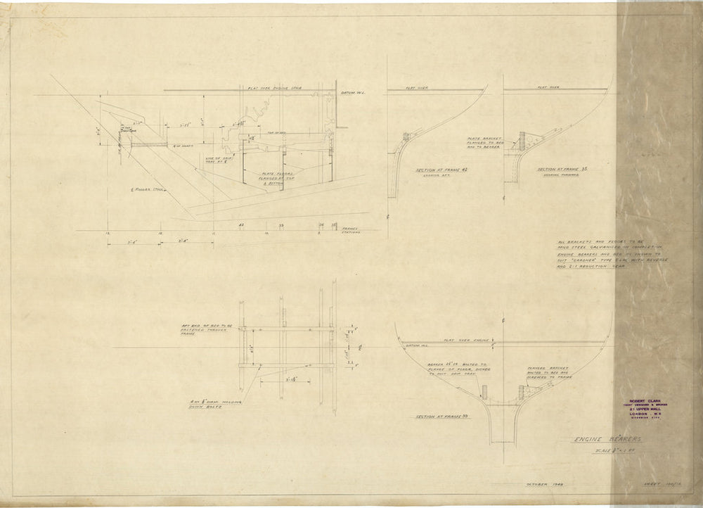 Engine bearings: part profile, plan & section for 'South Winds' (1950)