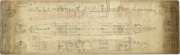 Yarrow' 125ft Torpedo Boat Inboard profile, decks & section