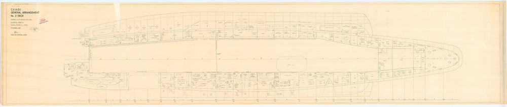 Plans for No. 3 deck (Upper hangar deck) for 'CVA01'