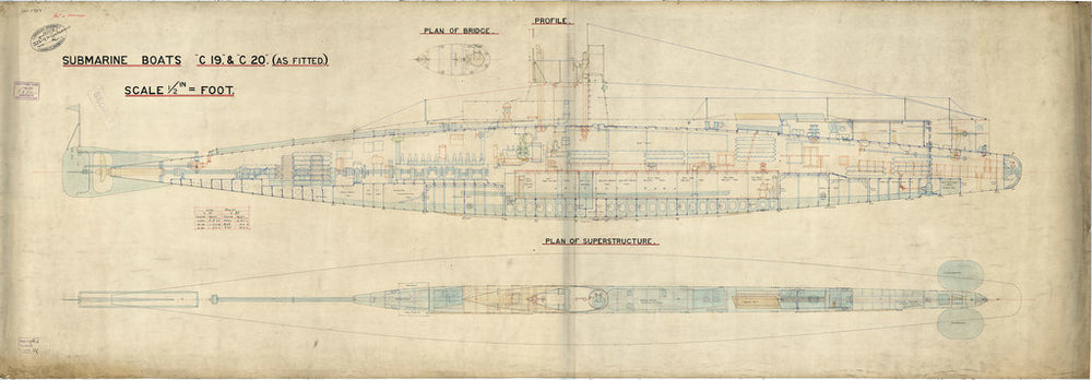 Profile, Superstructure plan of C class submarine 'C19' & 'C20' as fitted