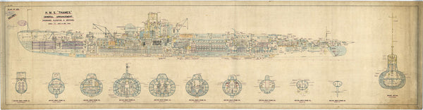 Starboard elevation & sections of ‘River’ class (1932-34) submarines - 'Thames'