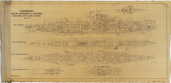 Plan 347 profile & decks for Portuguese Delfim class, 'Delfim', 'Espadarte' and 'Golfinho'