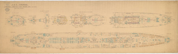 Upper, forecastle & bridge decks plan (as fitted) for HMS 'Firedrake'