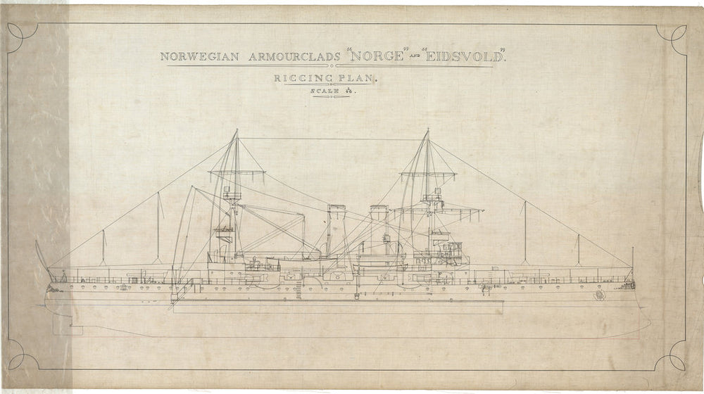 Rigging plan for Norwegian Armourclads 'Norge' and 'Eidsvold' (1900)