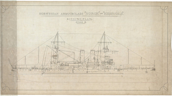 Rigging plan for Norwegian Armourclads 'Norge' and 'Eidsvold' (1900)