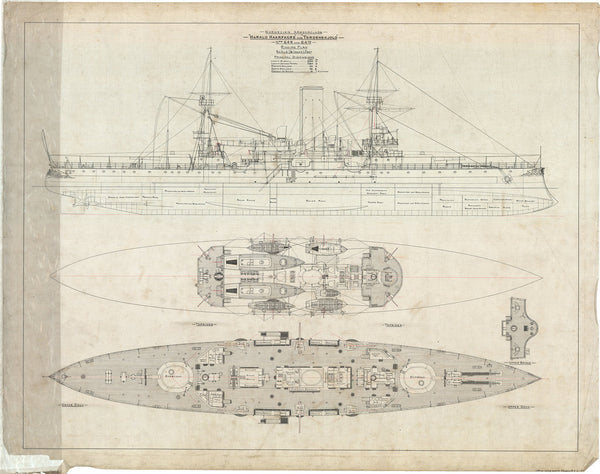 Rigging plan for Norwegian Armourclads 'Harald Haarfagre' and 'Tordenskjold' (1897)