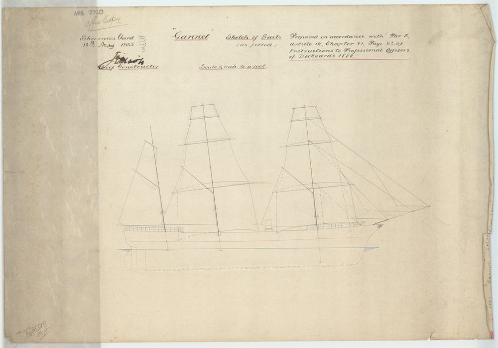 Sail plan for HMS ‘Gannet’ (1878)