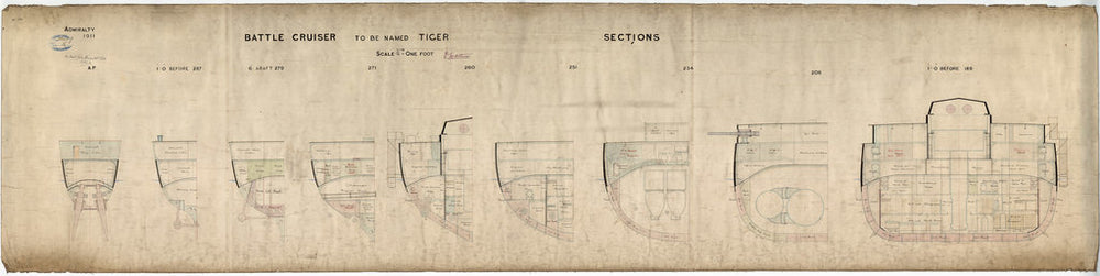 Aft sections plan for HMS 'Tiger' (1913)