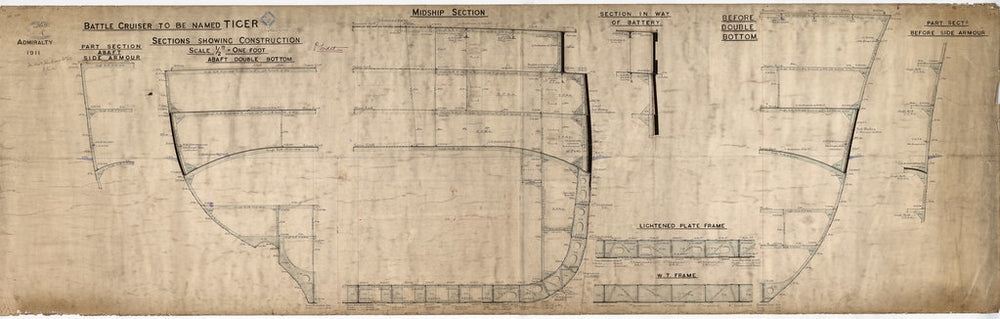 Constructional sections plan for HMS 'Tiger' (1913)