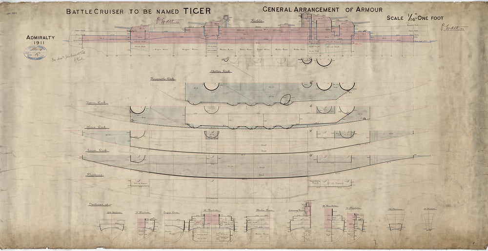 General Arrangement of Armour plan for HMS 'Tiger' (1913)