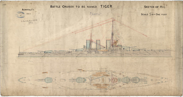 Rig plan for HMS 'Tiger' (1913)
