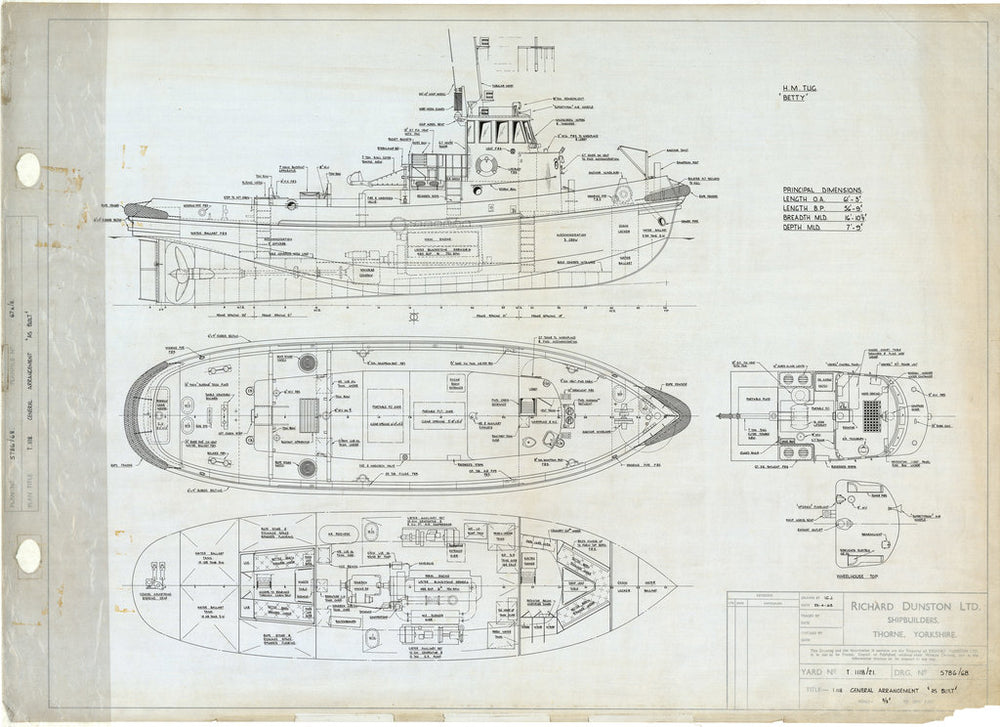 General Arrangement plan for T.1118 - T.1121 - HM Tugs 'Betty', 'Bridget', 'Brenda', 'Barbara'.