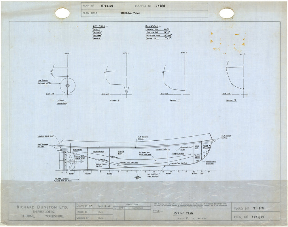 Docking Plan for T.1118 - T.1121 - HM Tugs 'Betty', 'Bridget', 'Brenda', 'Barbara'