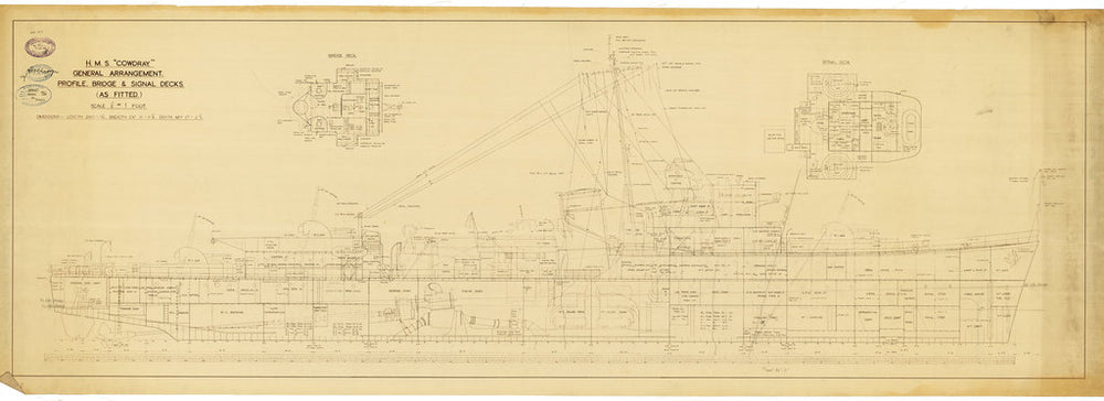 Profile, Bridge & Signal Decks plan for HMS 'Cowdray' (1942)