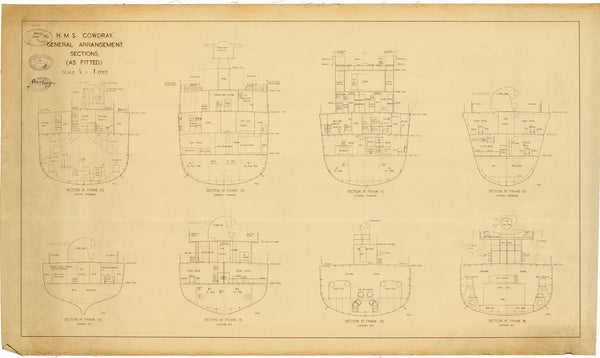 Sections (as fitted) plan for HMS 'Cowdray' (1942)
