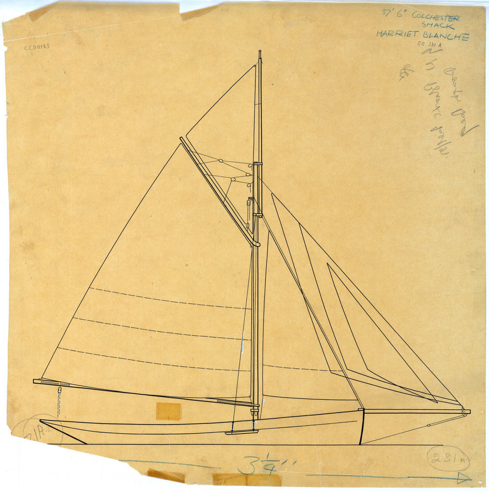 A plan showing the sail arrangement for ‘Harriet Blanche’, a Colchester smack.