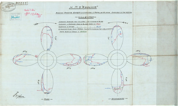 Sketch showing extent of corrosion in propeller blades for HMS 'Aboukir'