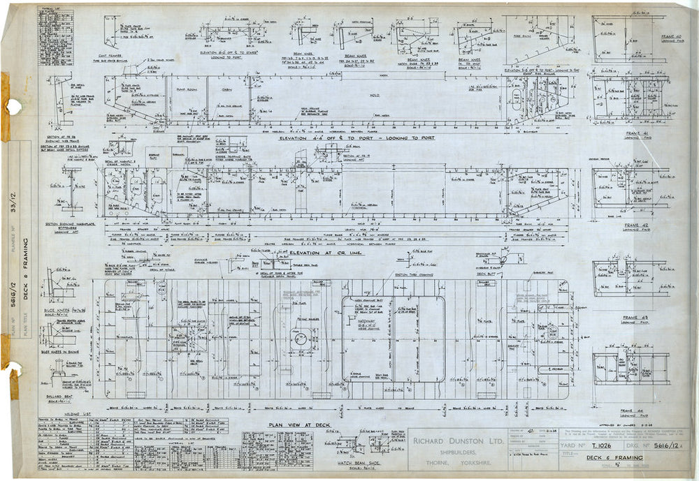 Deck and framing plan for T1026 Salvage lighter ‘Ellenor’