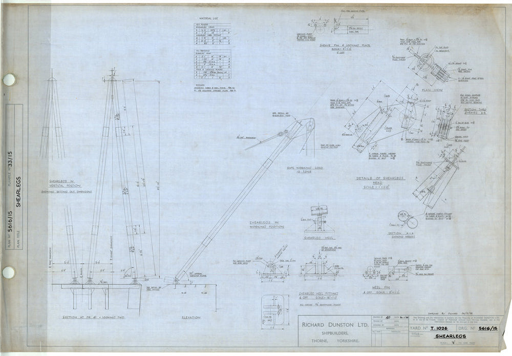 Shearlegs plan for T1026 Salvage lighter ‘Ellenor’